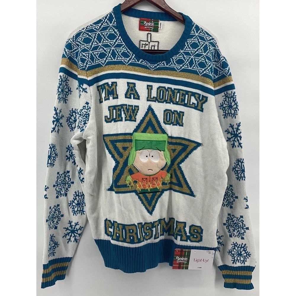 Spencers South Park  KYLE Lonely Jew Ugly Christmas Sweater Size XL LIGHTS UP